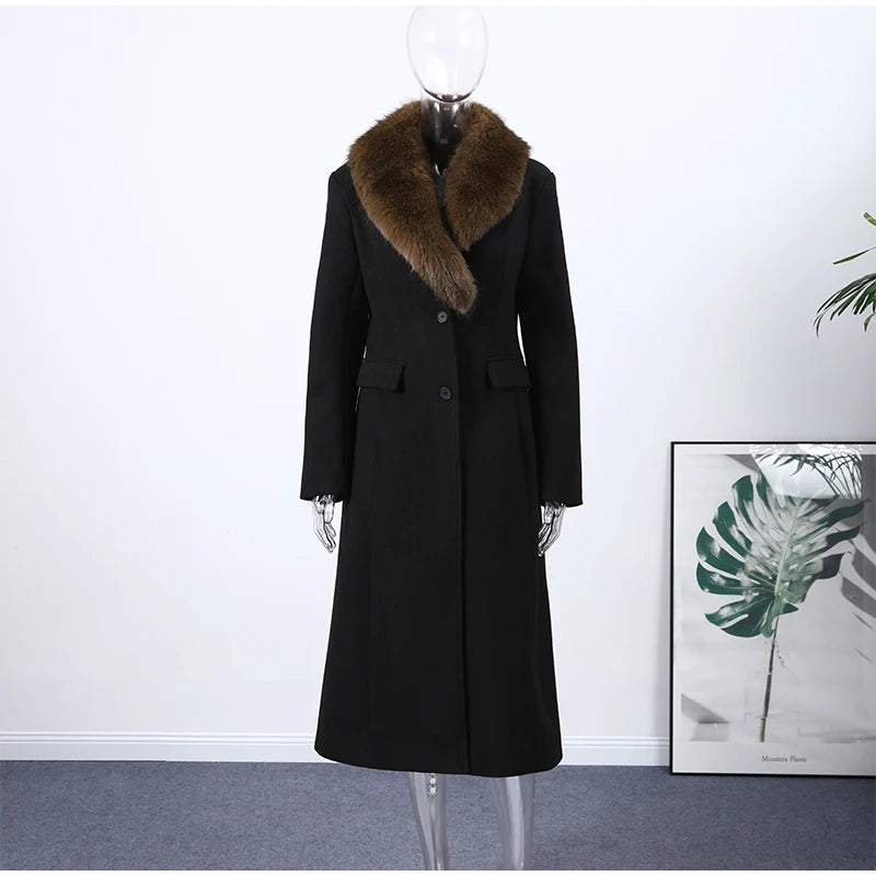 The Cruelty-Free Fur Lapel Long Coat
