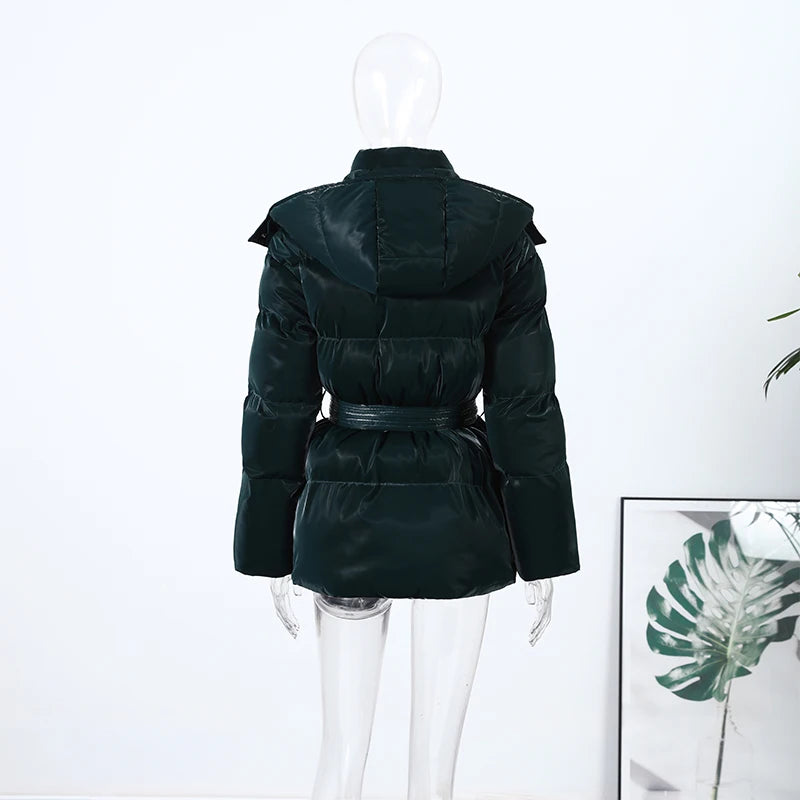 The Glossy Hooded Belted Puffer