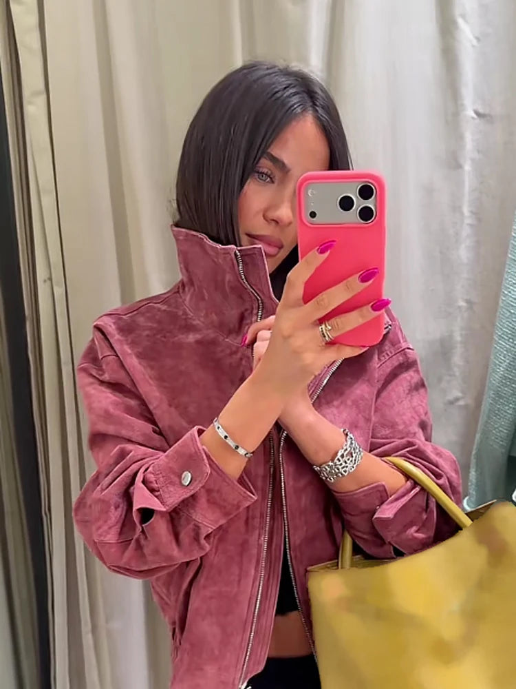 The Stand-Collar Suede-Touch Jacket