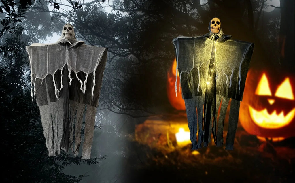 Hanging Skull Ghost Decoration — Lighted or Unlit