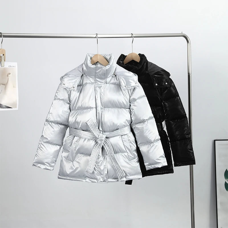 The Glossy Hooded Belted Puffer