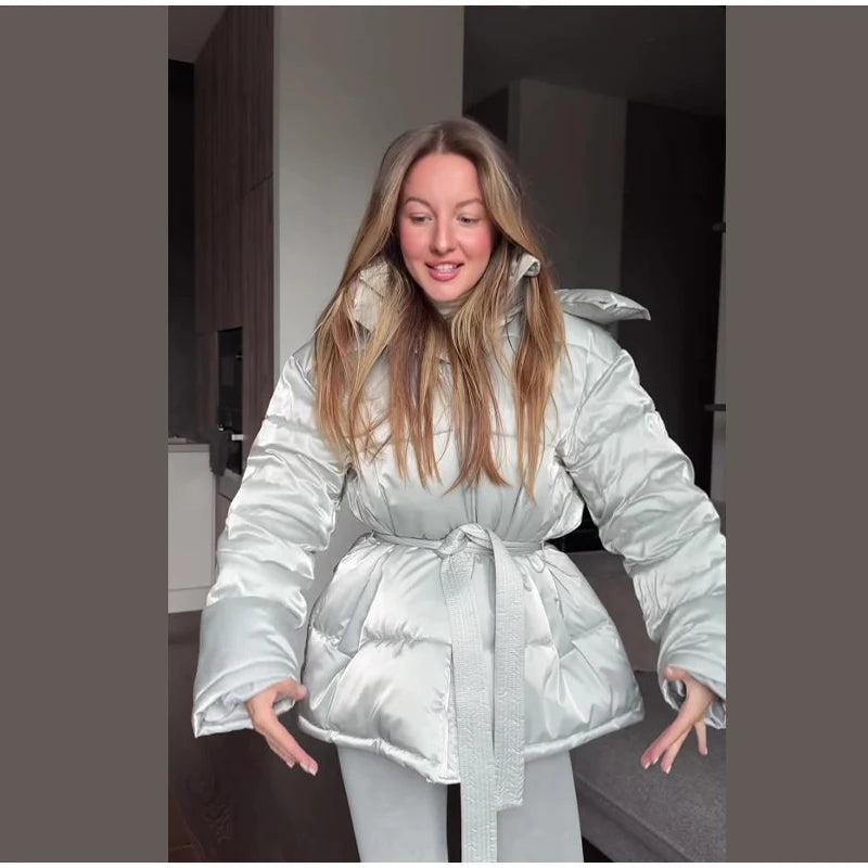 The Glossy Hooded Belted Puffer