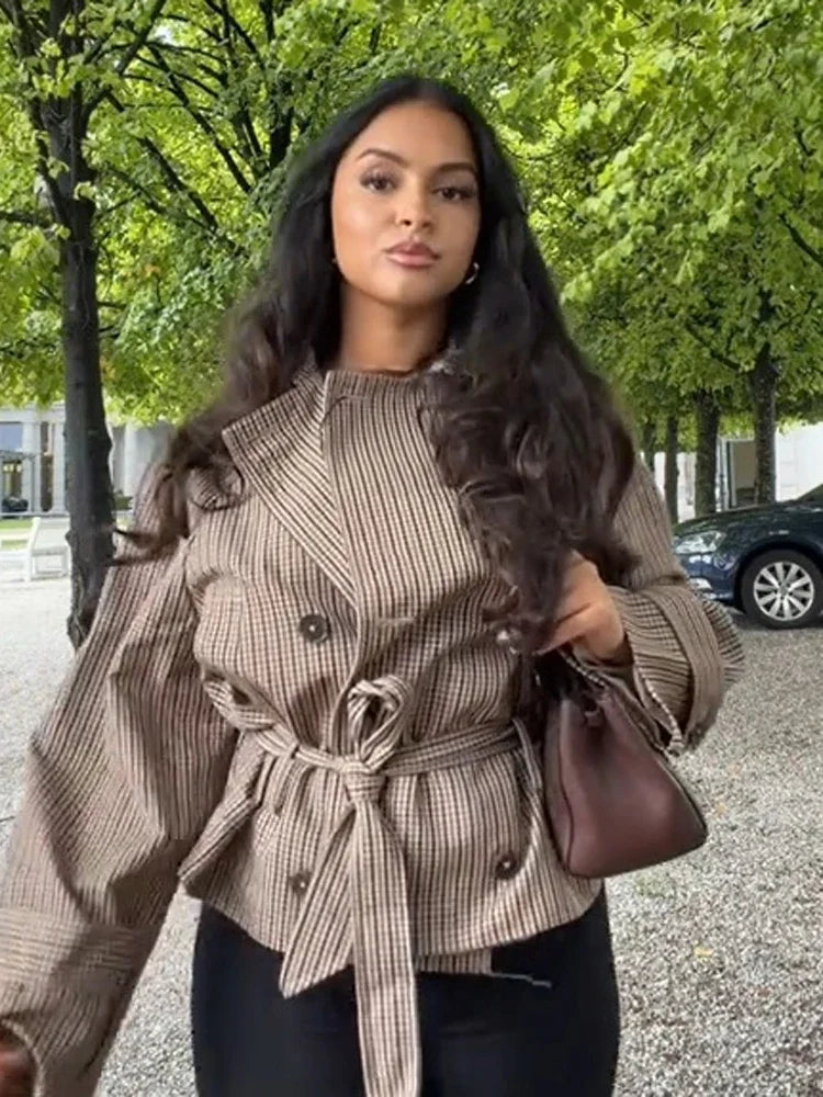 The Plaid Belted Short Trench