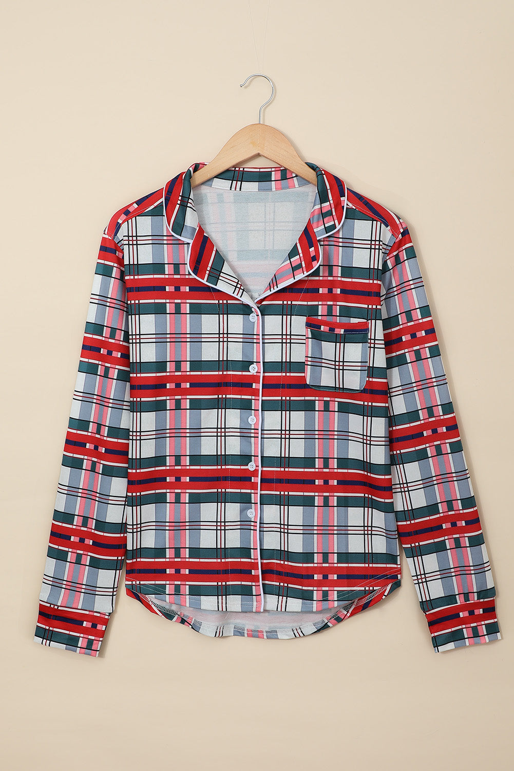 Red Plaid Christmas Pajama Set — Button-Down Top & Pants for Women