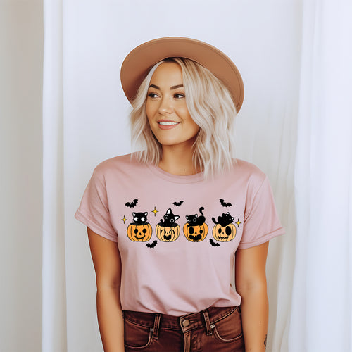 Black Cats & Pumpkins Halloween T-Shirt, view 1