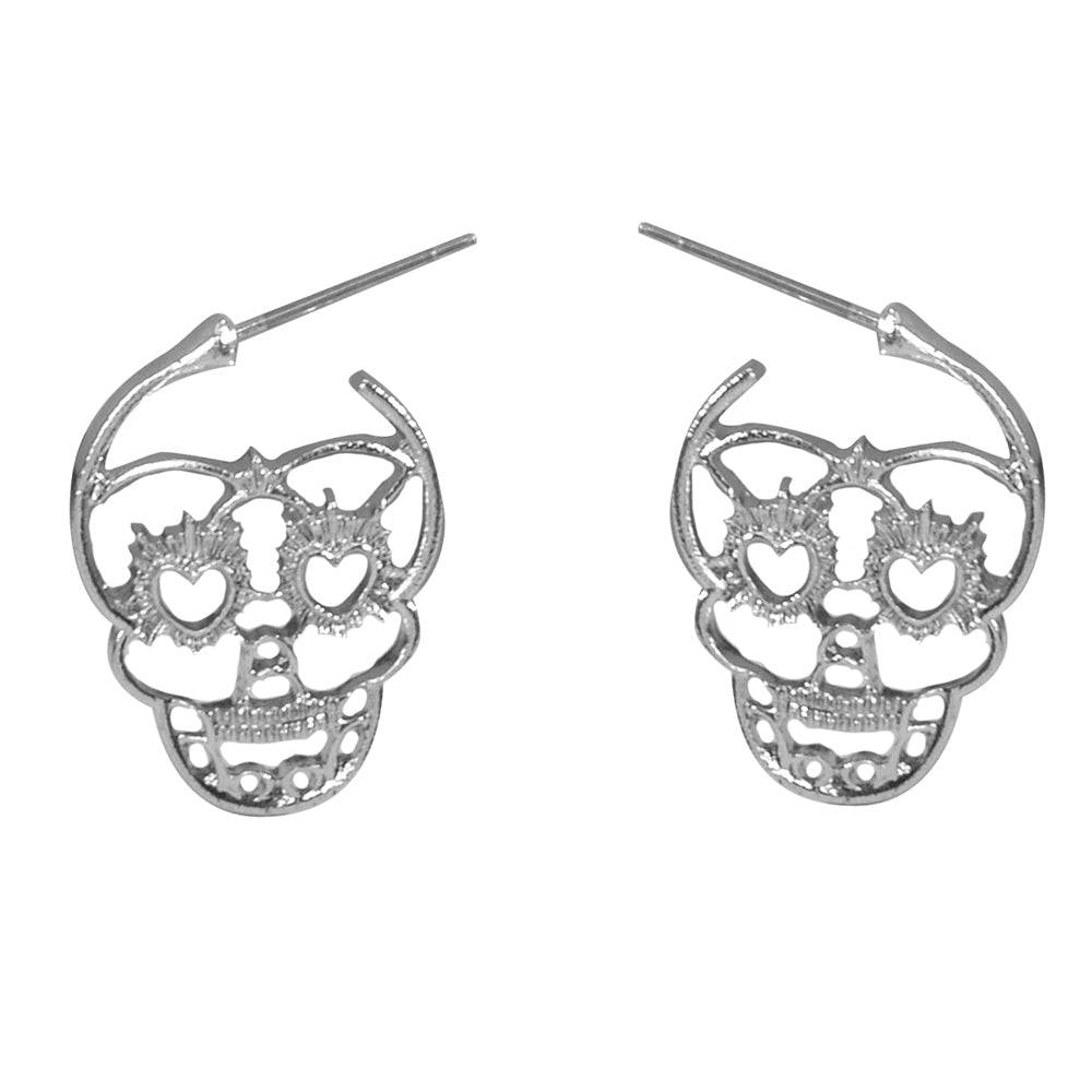 Silver Skull Stud Earrings, view 2