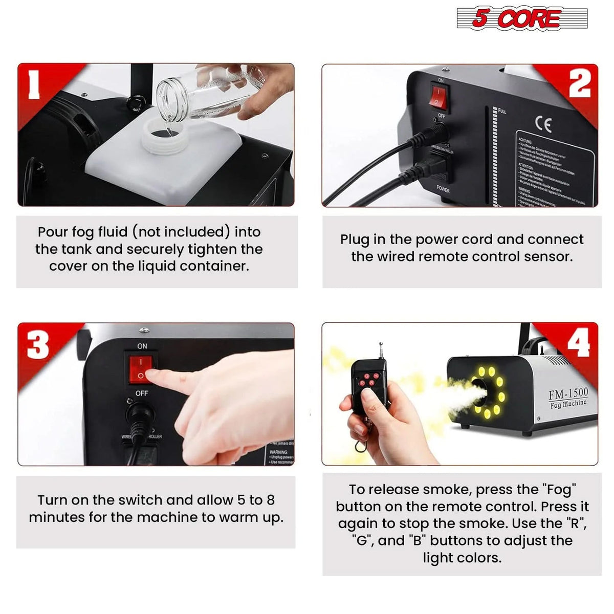 5 Core 1500W Fog Machine with 9 LEDs — 2.5L Tank