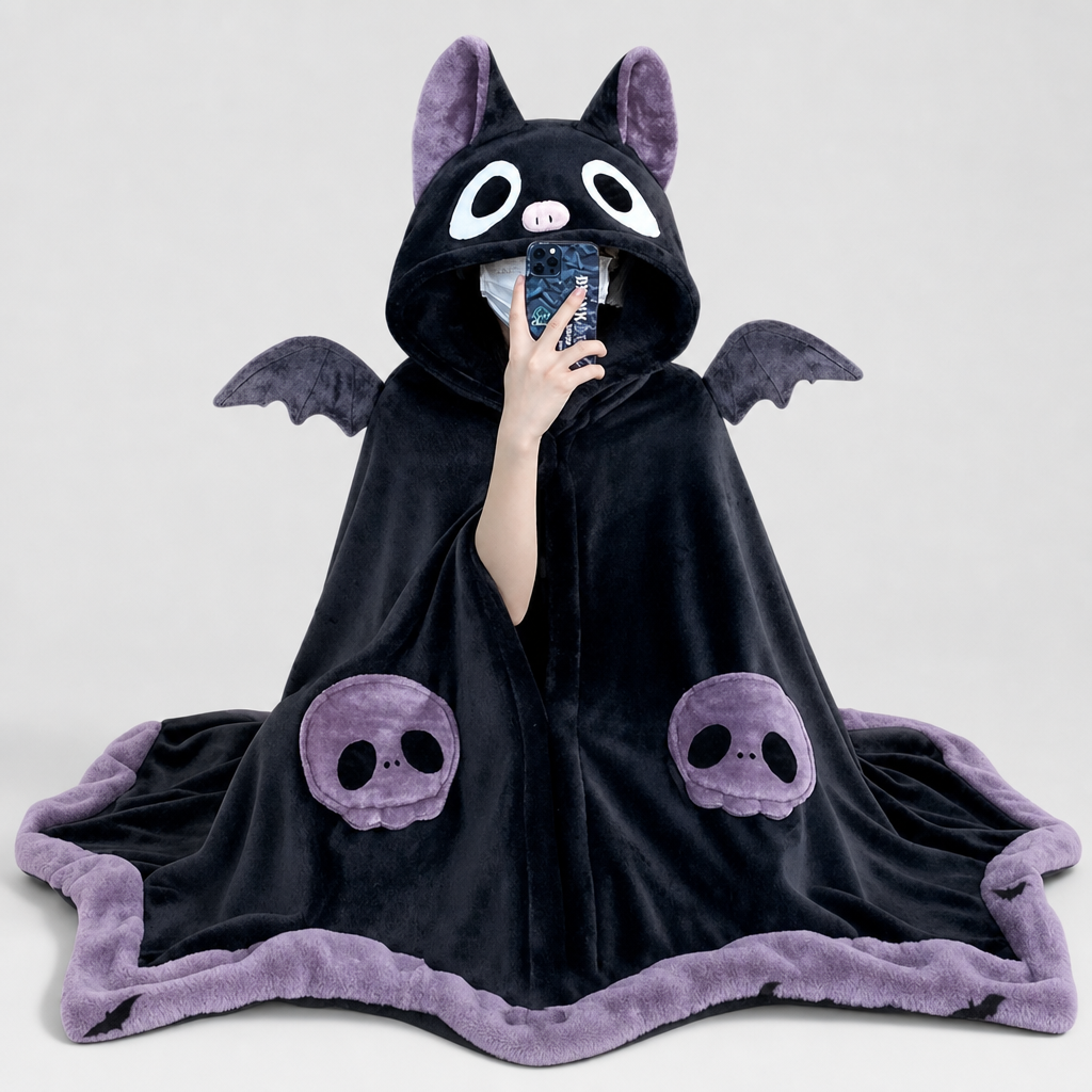 AI-generated studio photo of the Bat Wing Hooded Blanket