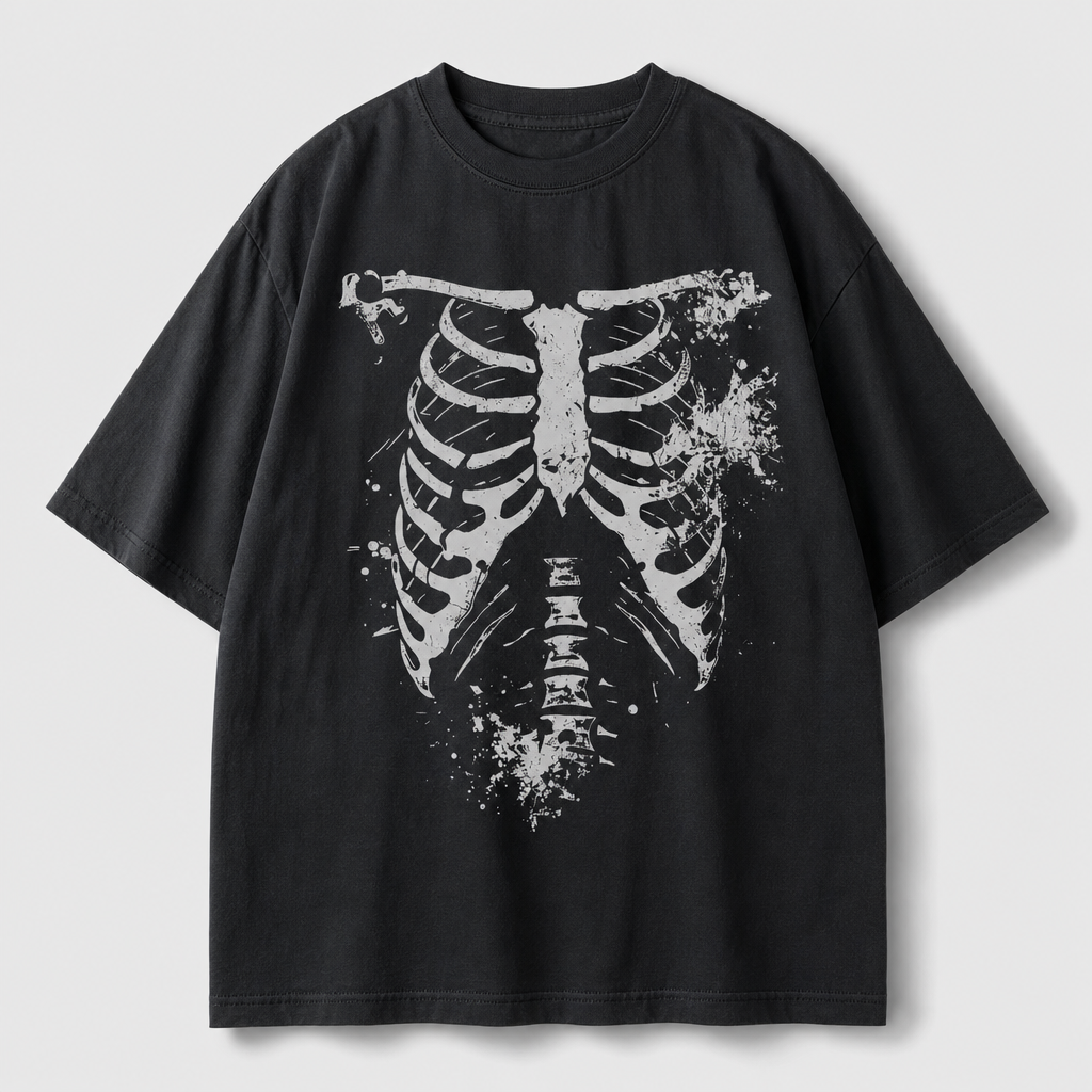 AI-generated studio photo of the Dark Skull Print Halloween T-Shirt