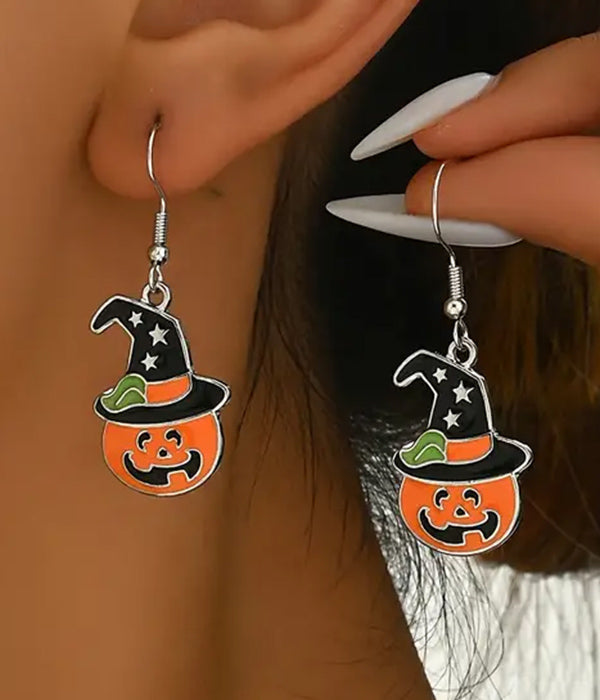 Pumpkin Witch-Hat Halloween Earrings