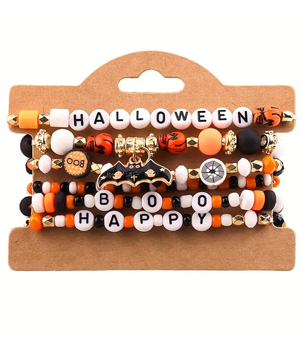 Halloween Bat Bead Bracelets — Set of 6