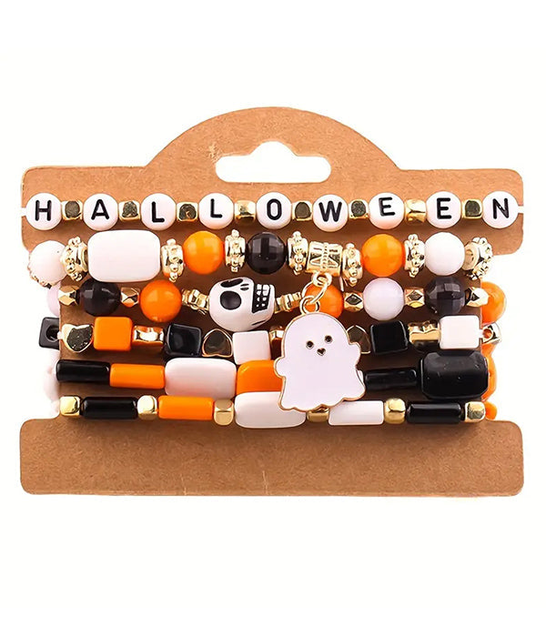 Halloween Ghost Bead Bracelets — Set of 6