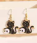 Black Cat & Skull Halloween Earrings
