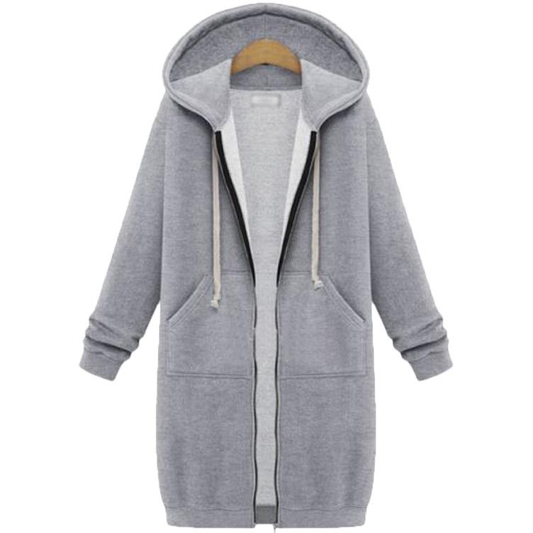 Hooded longline zip coat in grey