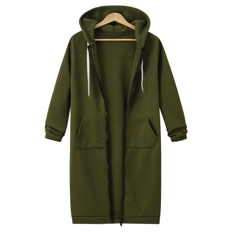 Hooded longline zip coat in army green