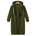 Hooded longline zip coat in army green