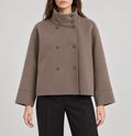 Coffee Style B short double-breasted stand-collar coat, front view