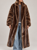 Brown II long open faux-fur coat, front view