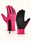 Rose red thermal gloves, back-of-hand and palm views, front view