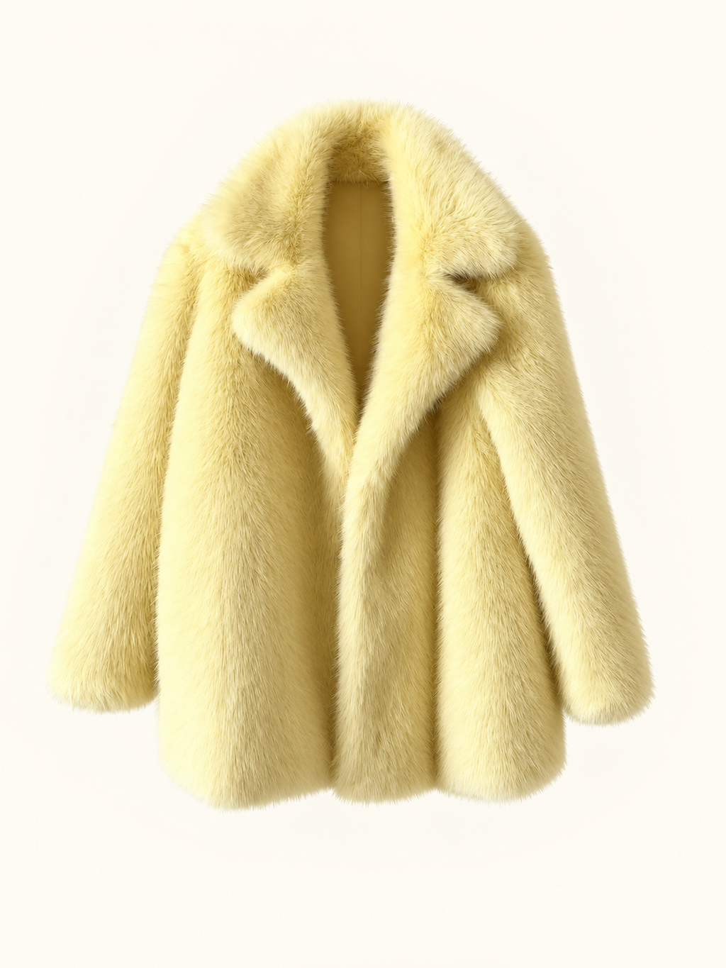 Butter yellow faux-fur coat, front view