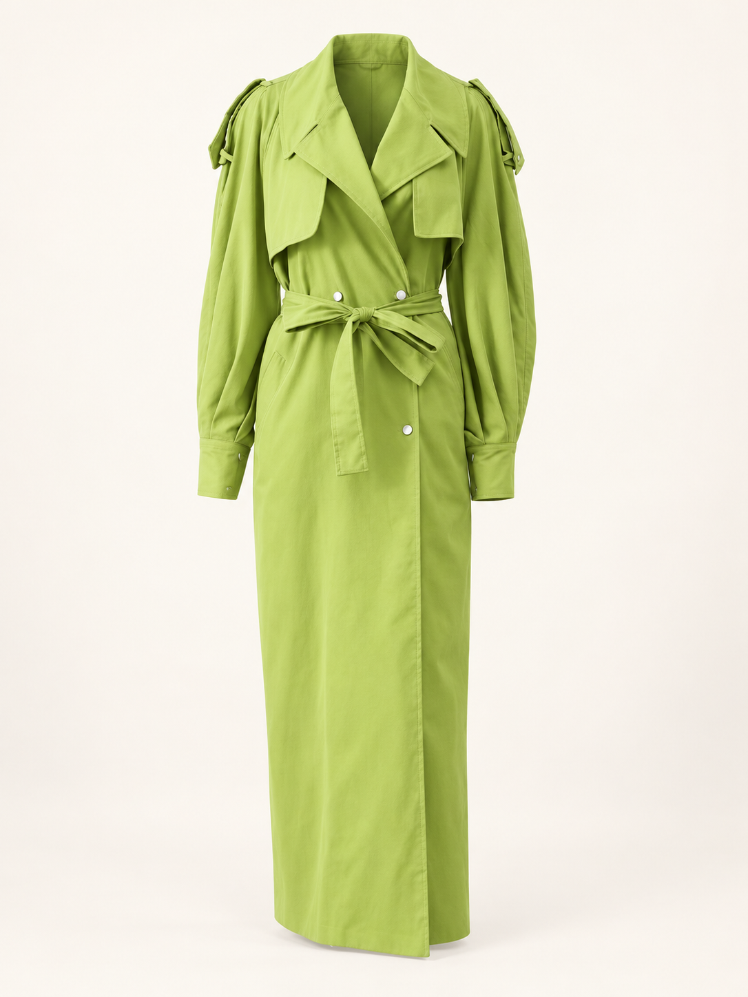 Green cape-collar trench, front view