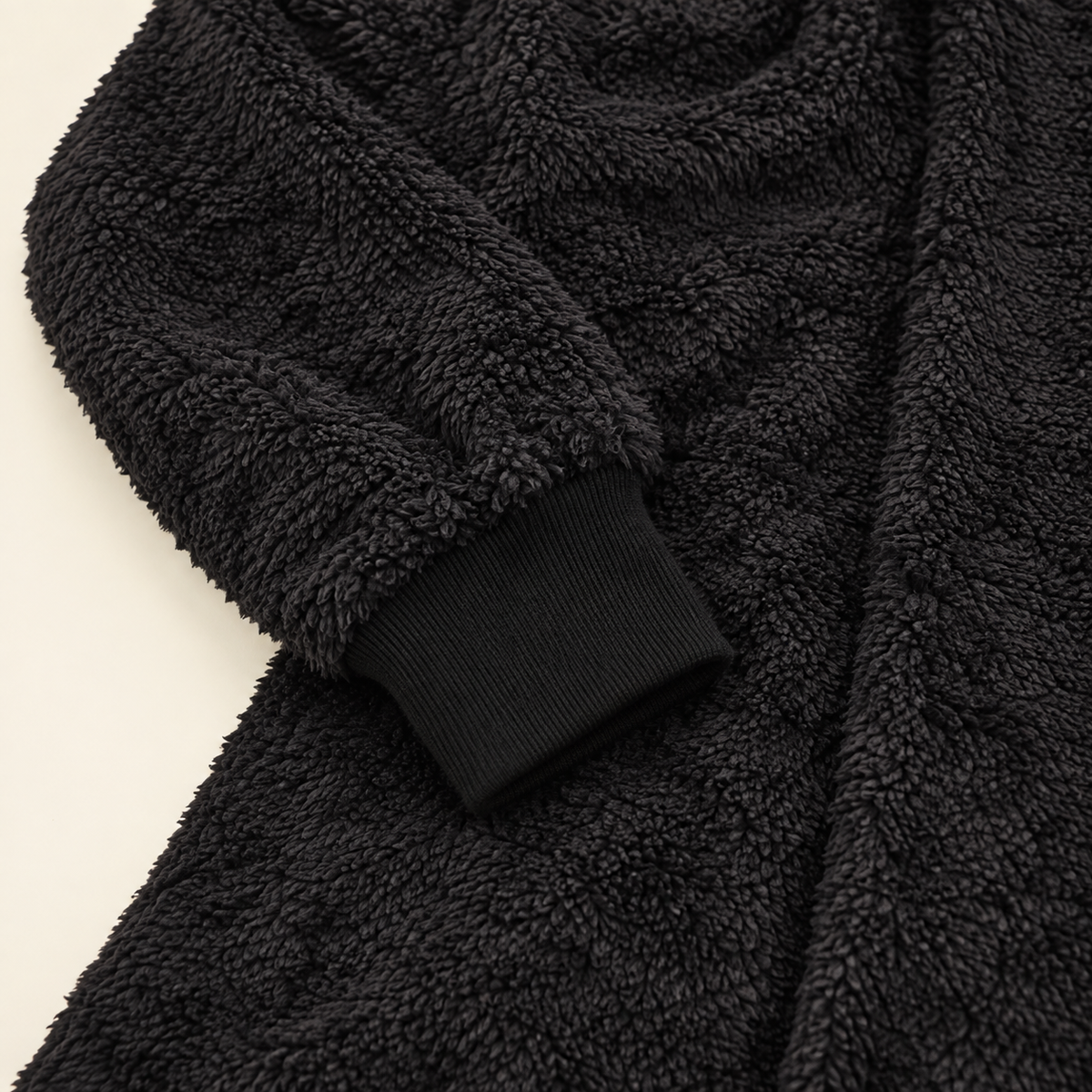 Black lounge cardigan ribbed cuff and fuzzy sleeve